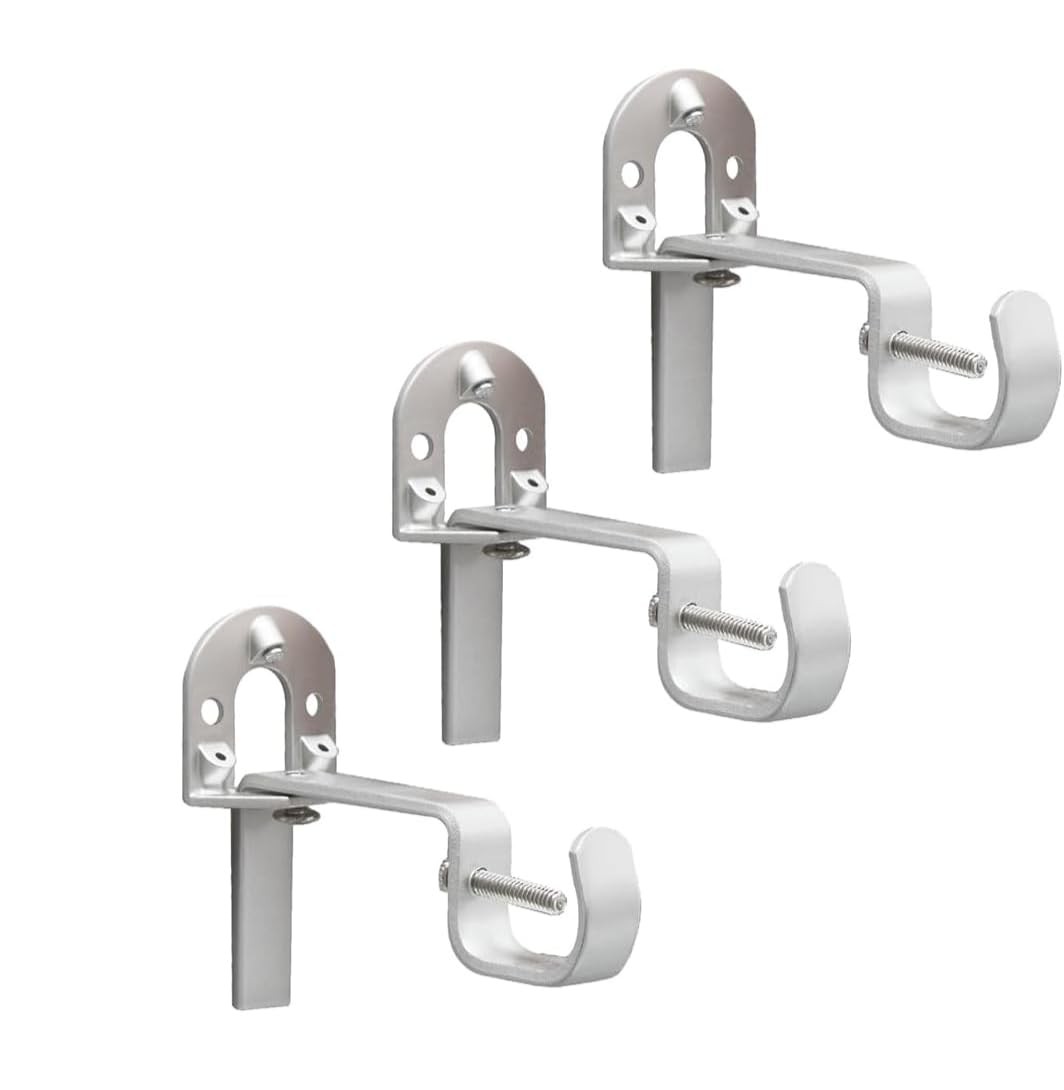 3 PCS Universal Curtain Rod Bracket Nickel Heavy Duty Steel No Drill Install