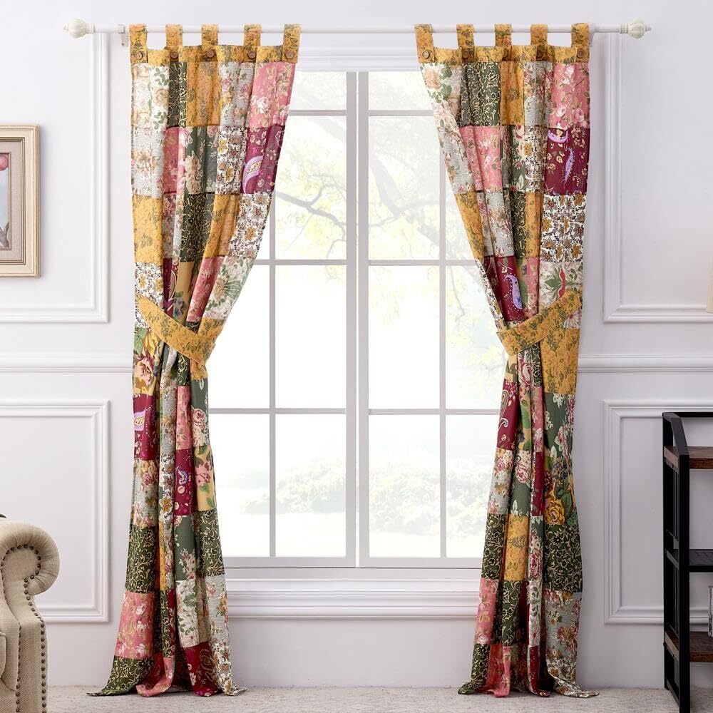 Antique Chic Authentic Patchwork Curtain Panel Set 84 X 84 Inches Includes Two