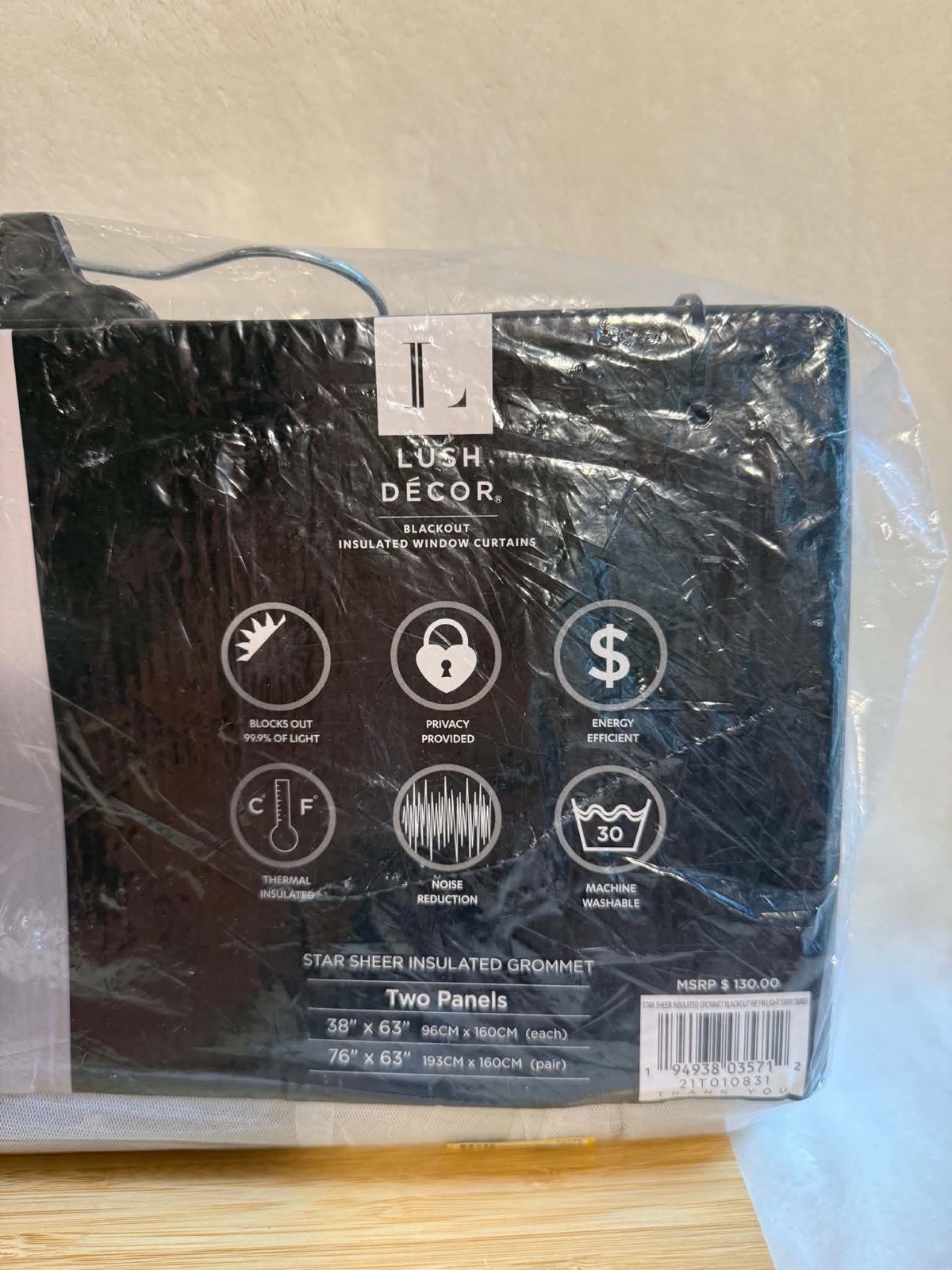 Lush Décor Kids Star Sheer Insulated Blackout Curtain Panel Set 38×63 Light Gray