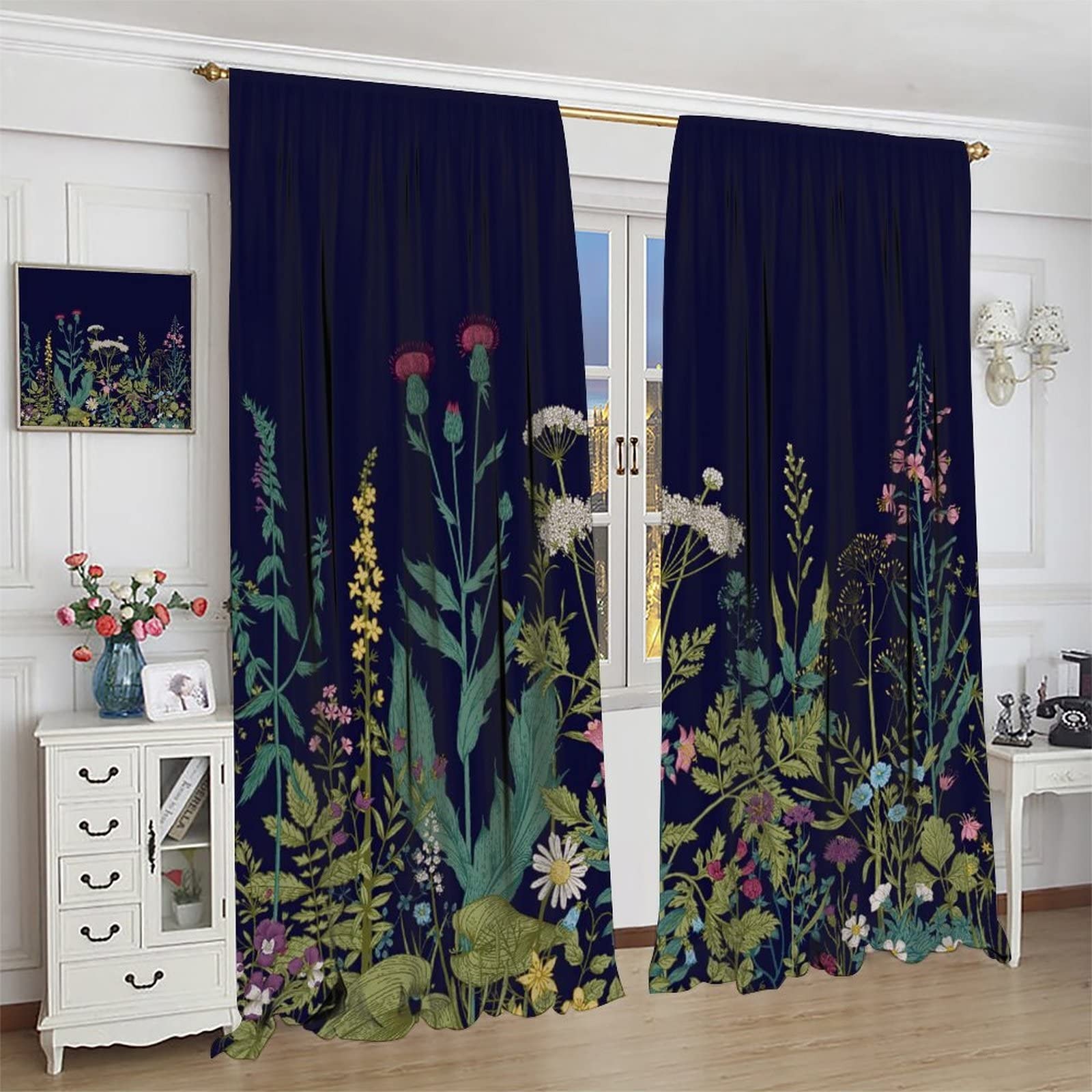 Godazzling Wildflower Blackout Windows Curtains Retro Botanical Floral Rustic