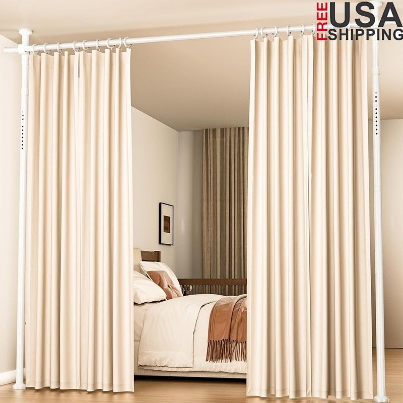 No Drill Room Divider Curtain Rod Adjustable Easy Install Strong Load Bearing US