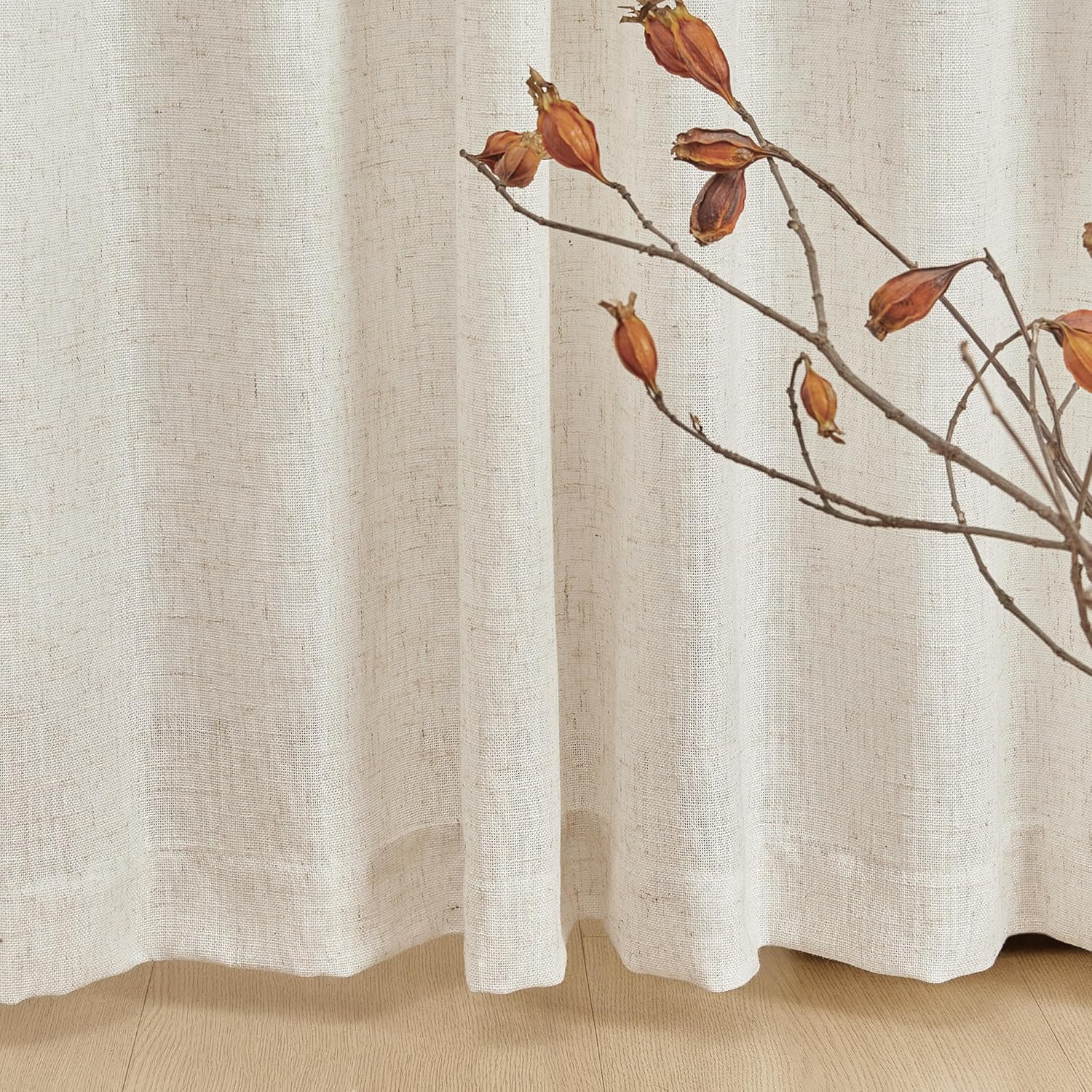 Linen Curtains for Living Room, Natural Semi Sheer Curtains & Drapes 84 Inches L