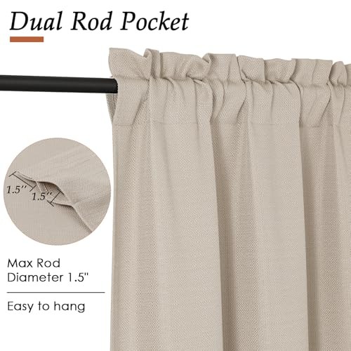 Kitchen Curtains 36 Inch Length 2 Panels, Light 30″W x 36″L (Pack of 2) Khaki