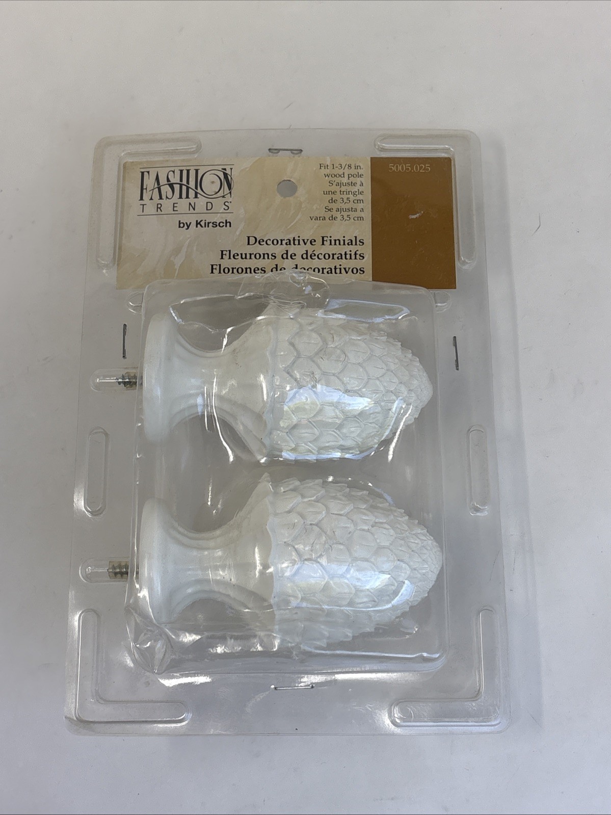 Kirsch Curtain Rod Finials Set White Decorative Pinecone Style Fits 1 3/8” Pole