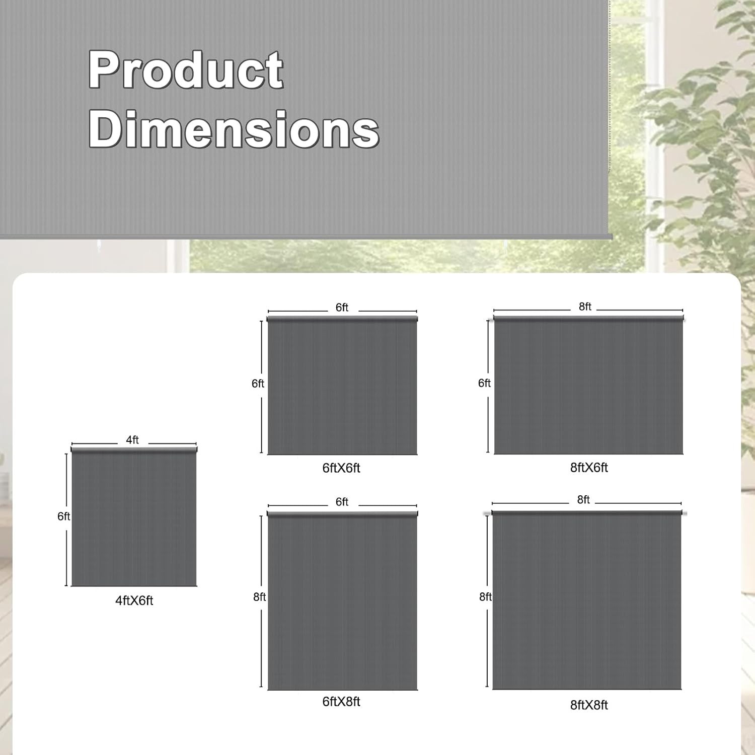 Outdoor Roller Shade 4′(W) * 6′(H) Exterior Patio Blinds Roll up for Gazebo Deck