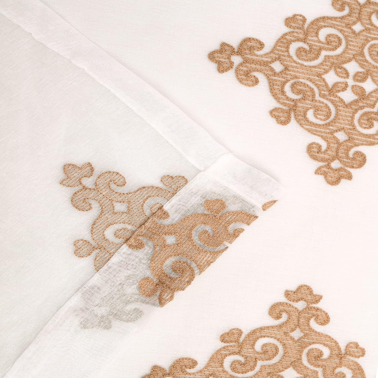 SUPERIOR Embroidered Damask Sheer Gold Grommets Window 108 inches 2 panels
