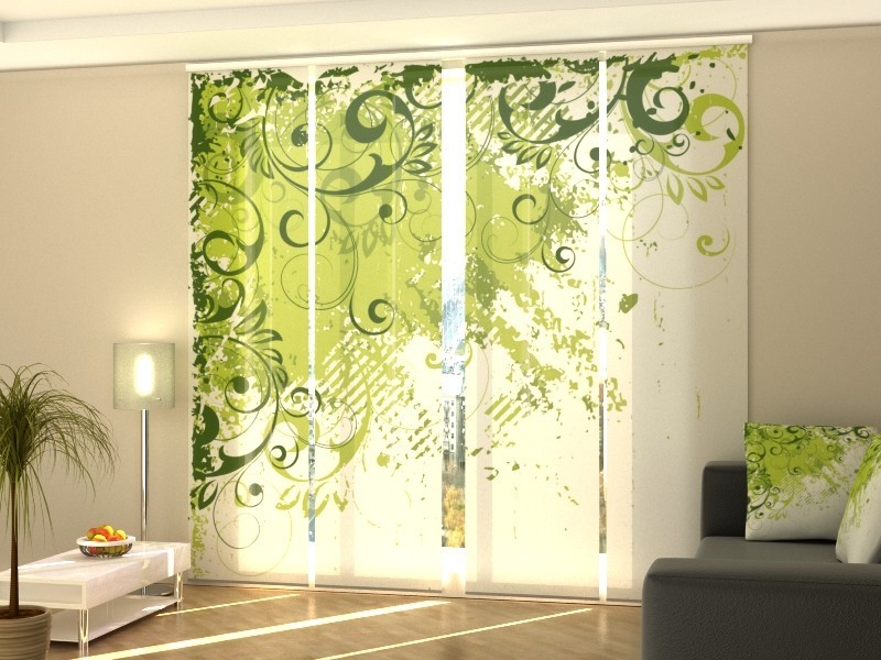 Sliding Panel Curtain for Room Dividing, any sizes – Marvelous Green Abstraction