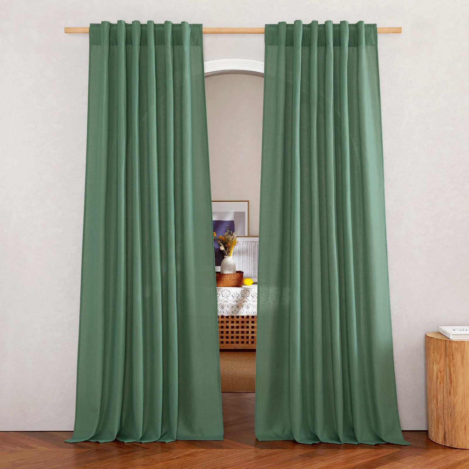 Nicetown Olive Green Curtains 84 Inch Length 2 Panels Rod Tab Linen Blend