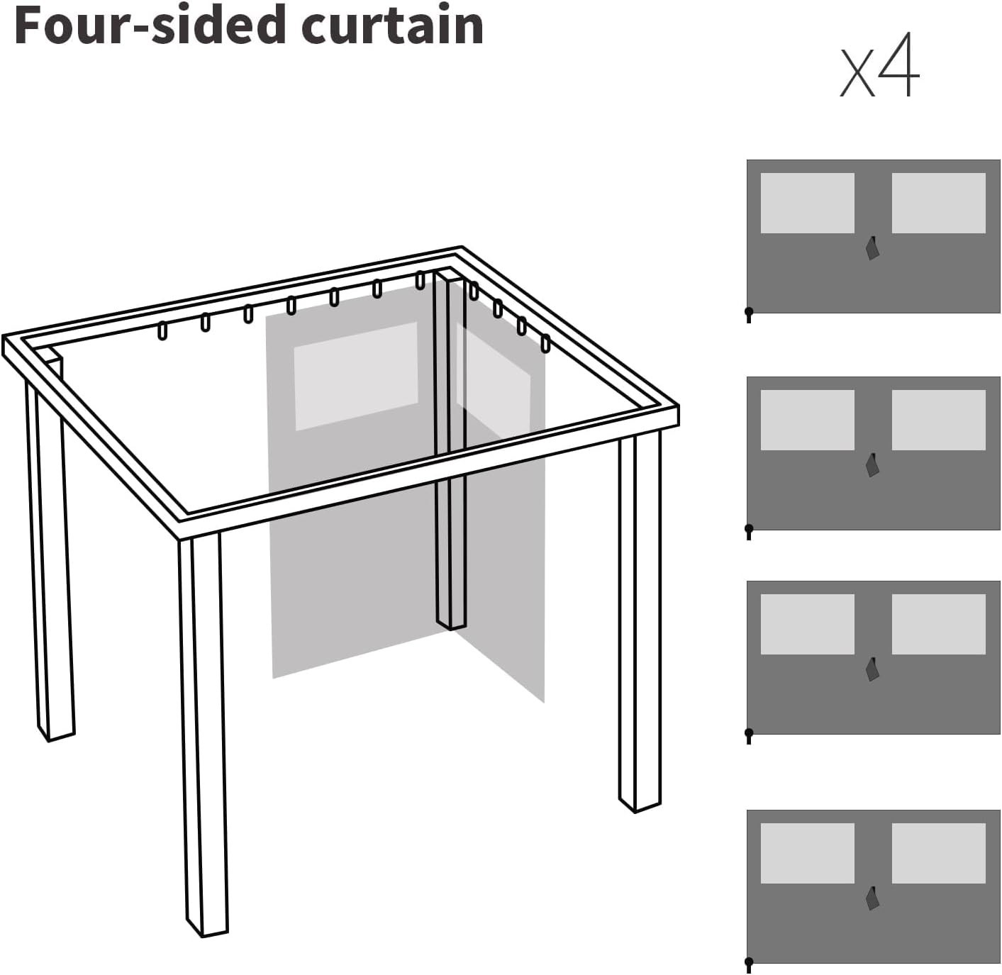 Universal 12’x12′ Waterproof Gazebo Privacy Curtains with Zipper & Mesh Windows