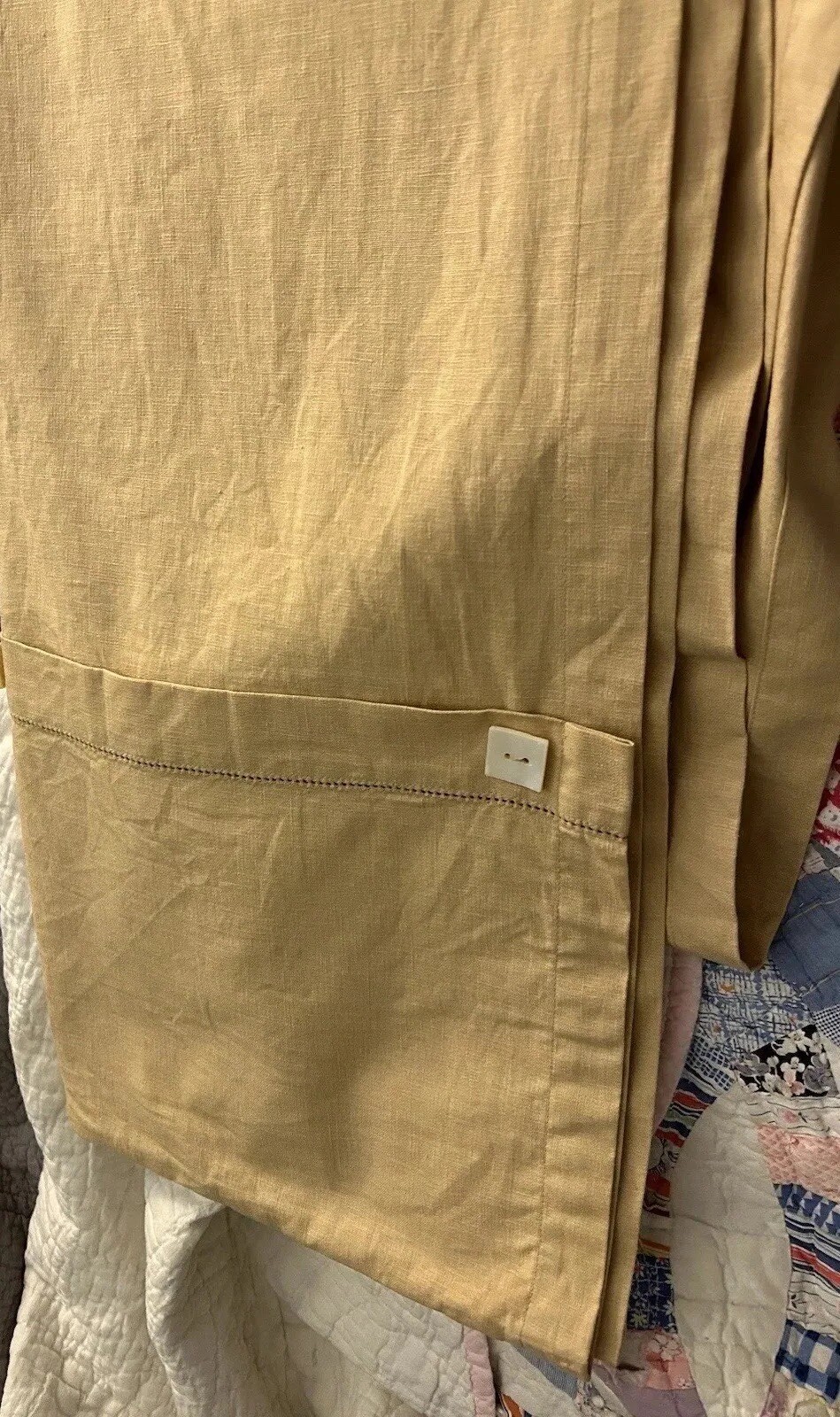 1 Croscill Tan window curtain panel Button Down Linen/Cotton 44”x84” New