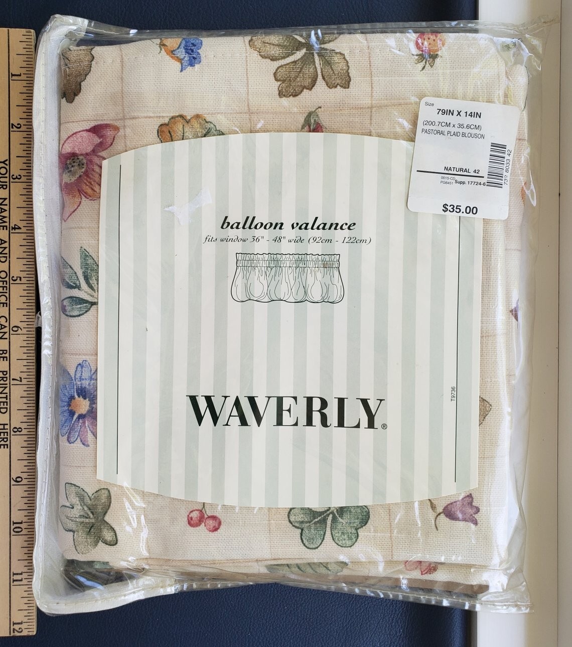 NIP Waverly Balloon Valance 79 X 14 Pastoral Plaid Natural Floral Fruit Window c