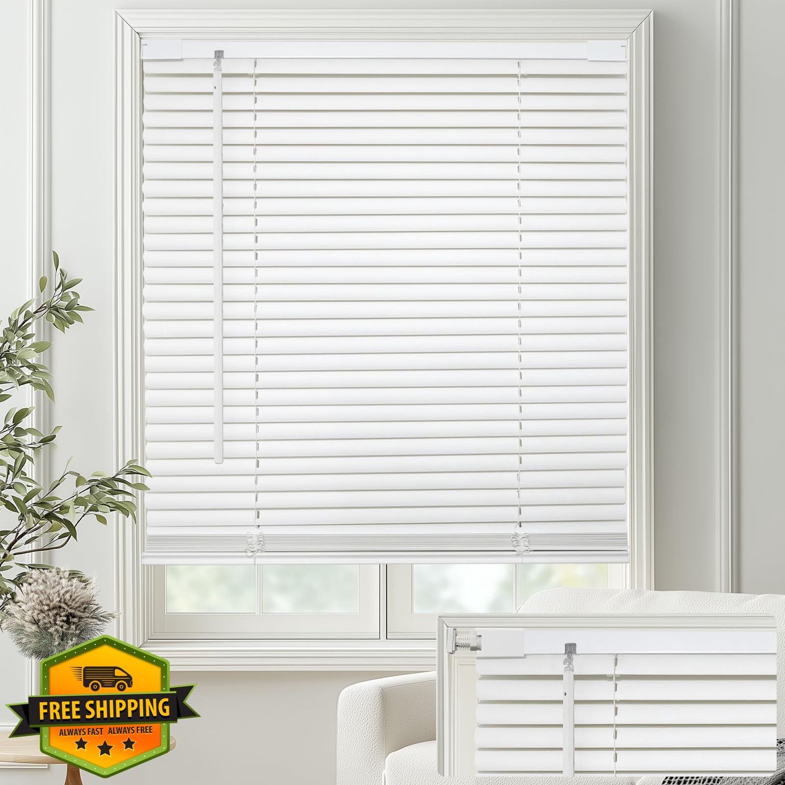MYshade Blinds White 35″W x 64″H