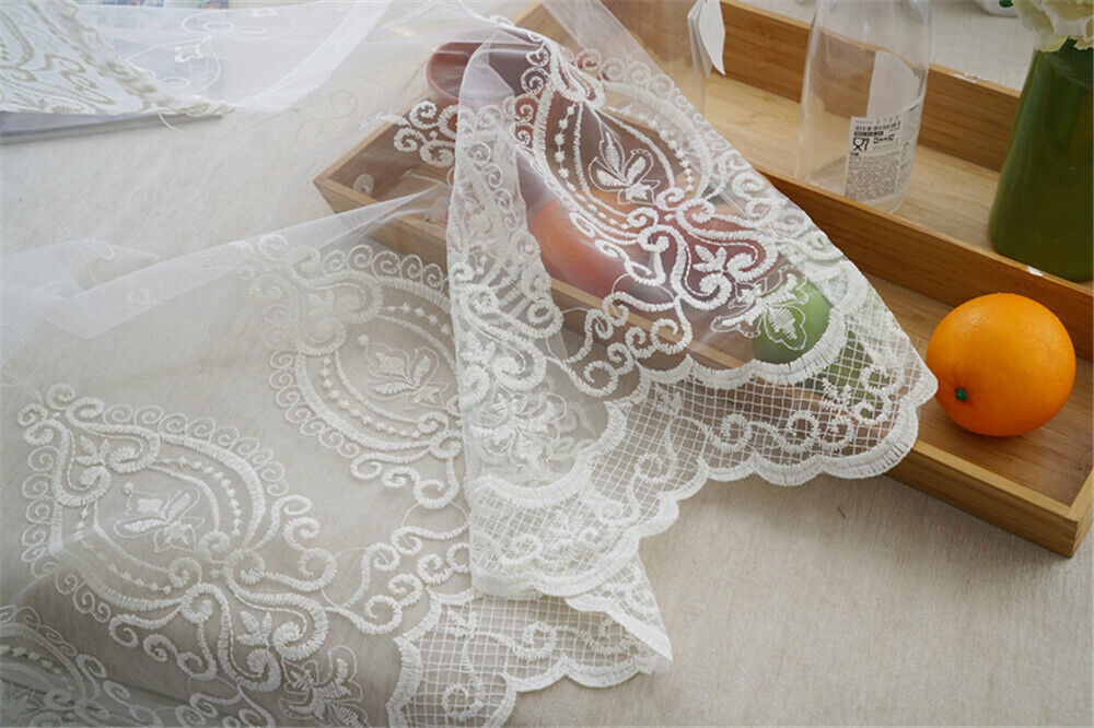 Floral Embroidered Sheer Curtain Elegant Tulle Curtain Voile Window Drape 1Piece