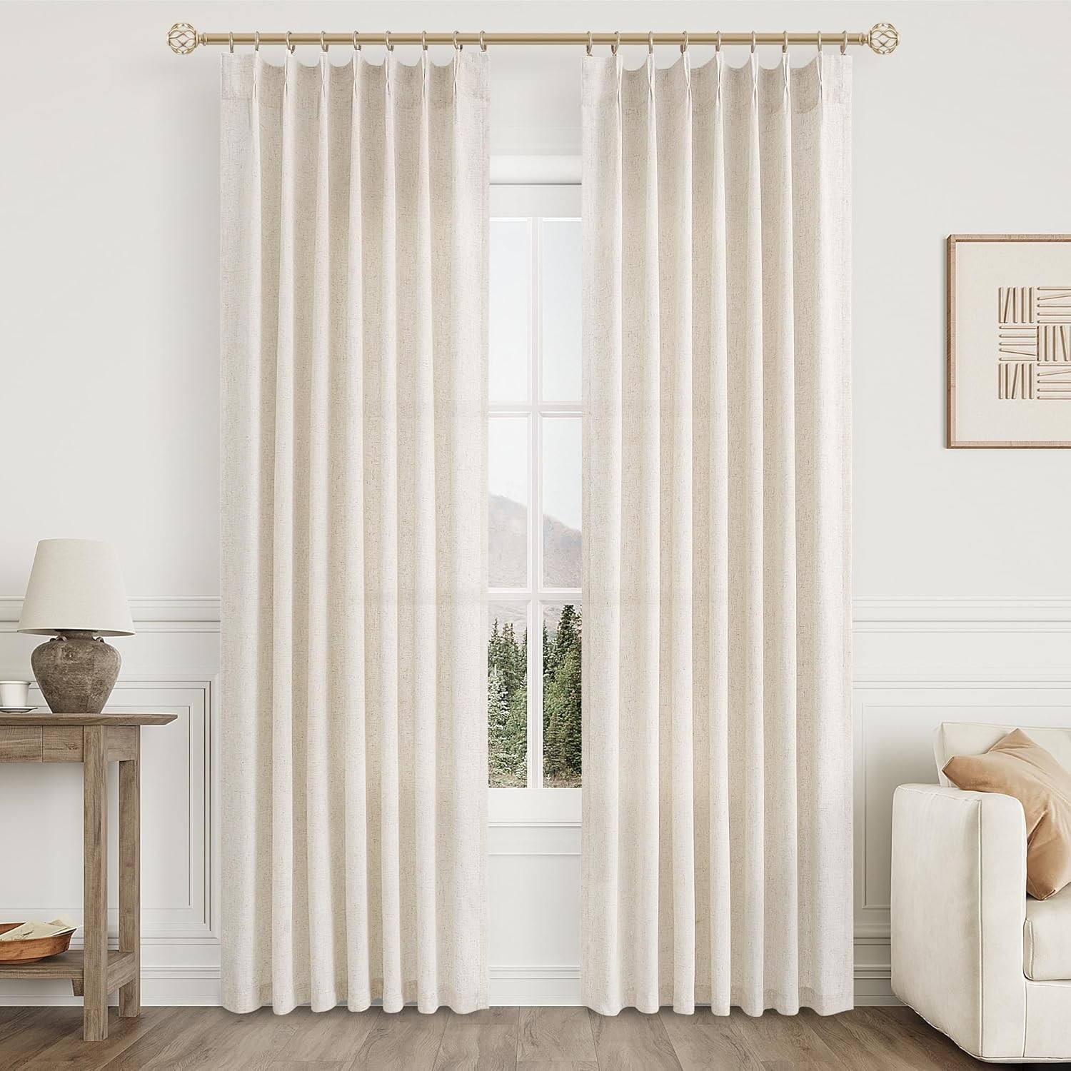 Natural Pinch Pleated Linen Curtains 84 Inch Length 2 Panels for Living Room …