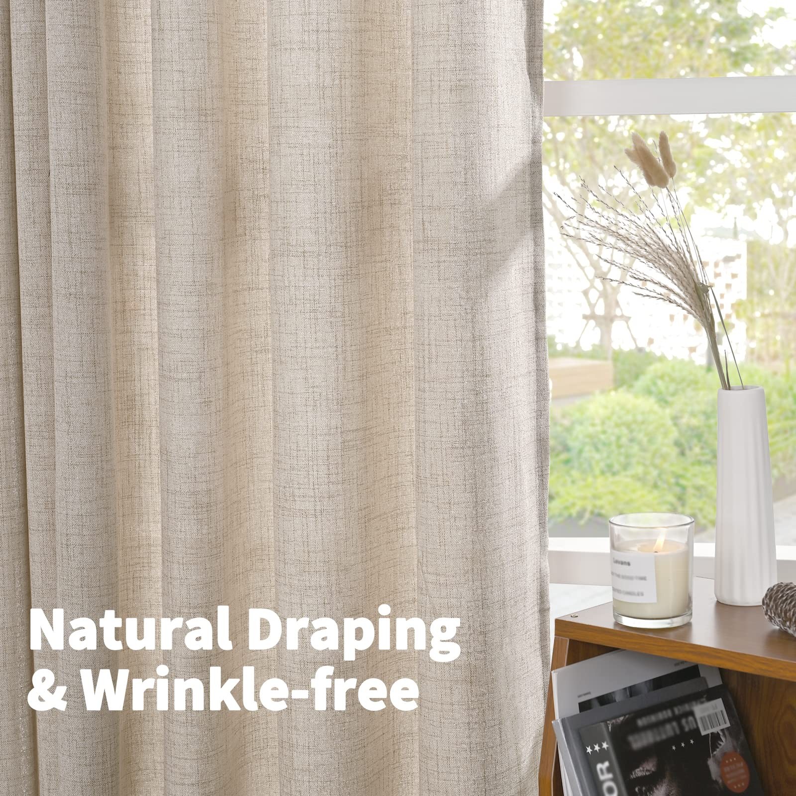 40 Inch Length Linen Curtains for Kitchen Cafe 42″W x 40″L (Pack of 2) Natura