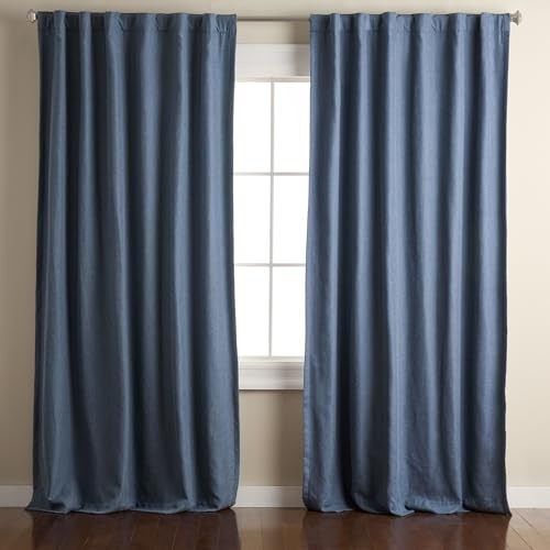 Davos Solid Linen Texture Indoor Curtains, 50″W x 108″L (Pack of 2) Navy Blue