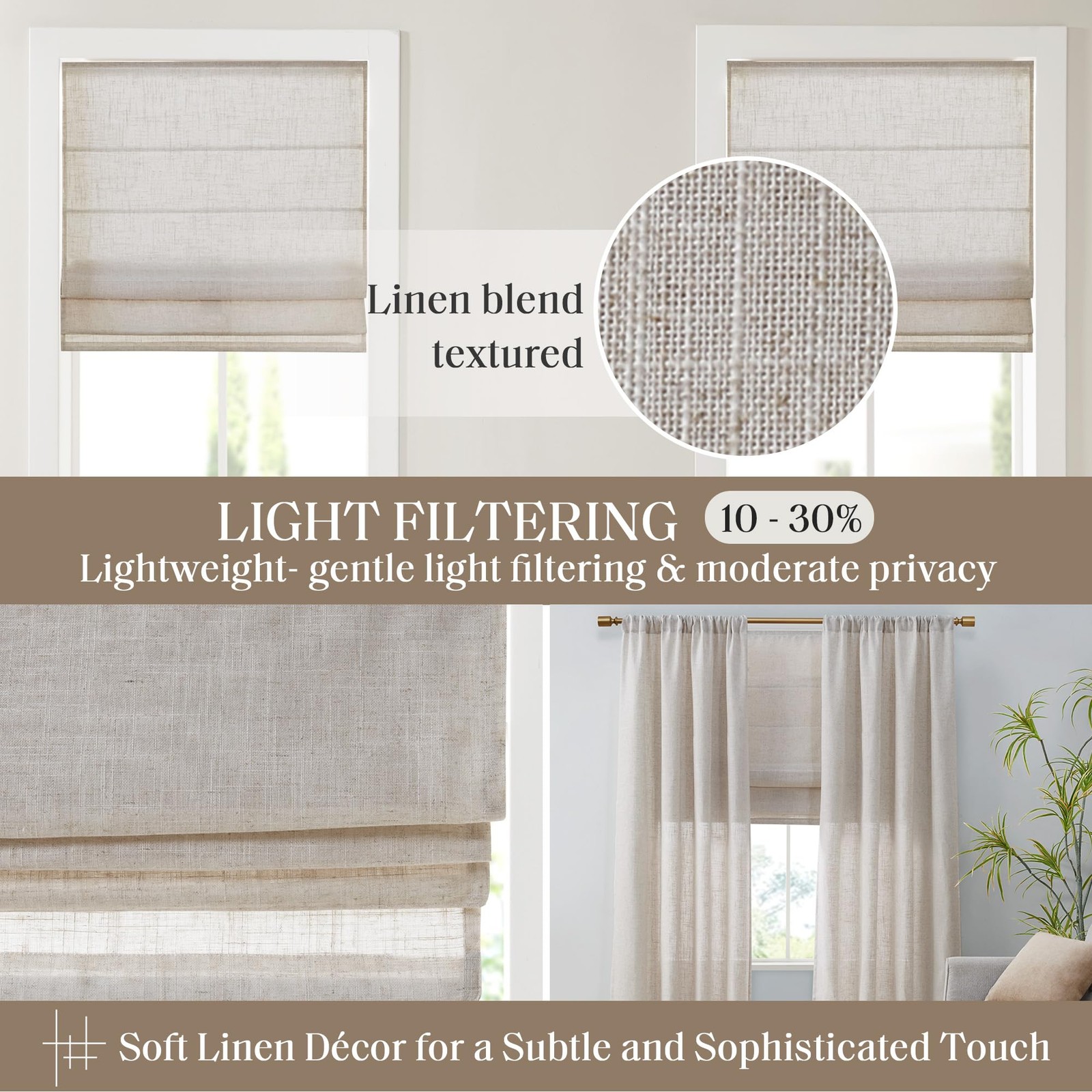 Madison Park Kyler Cordless – Lightweight Linen Blend Fabric