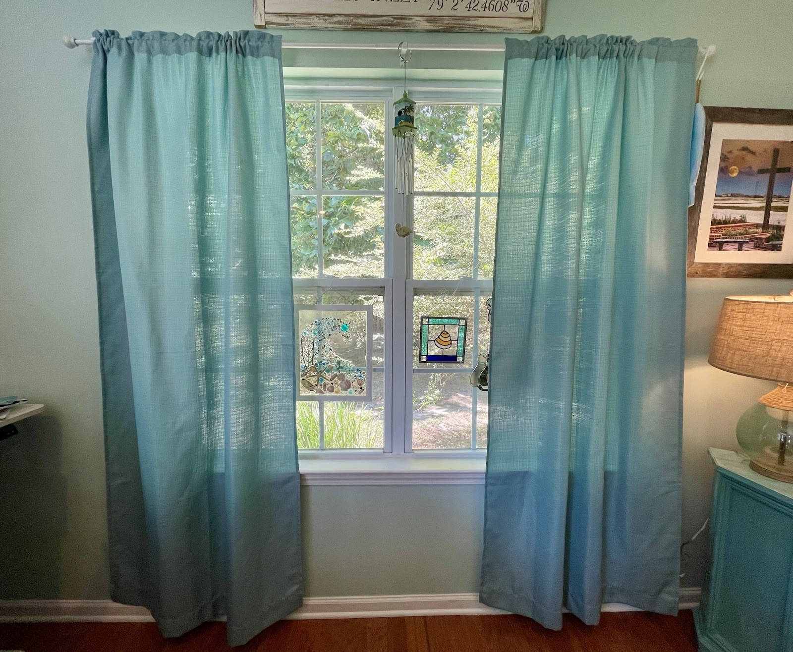 Mainstays Bennett Light Filtering Curtain Panels | Aquifer Blue | 40” x 84”