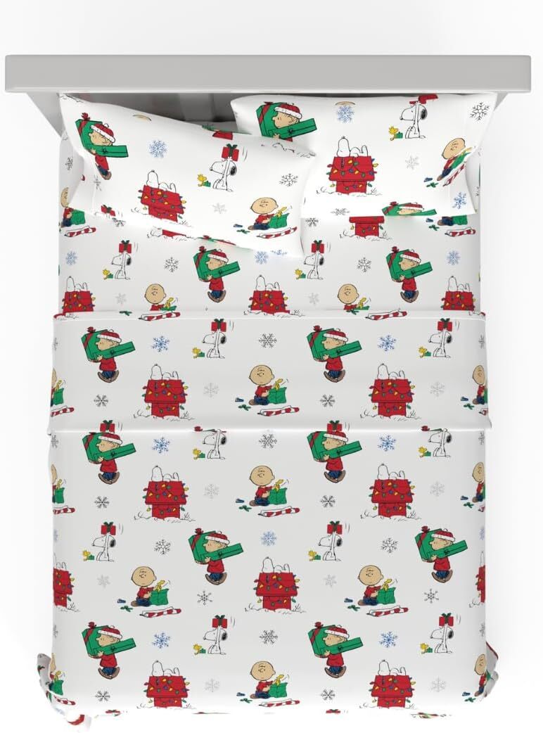 Franco Peanuts Charlie Brown Holiday & Christmas Bedding Super Queen,