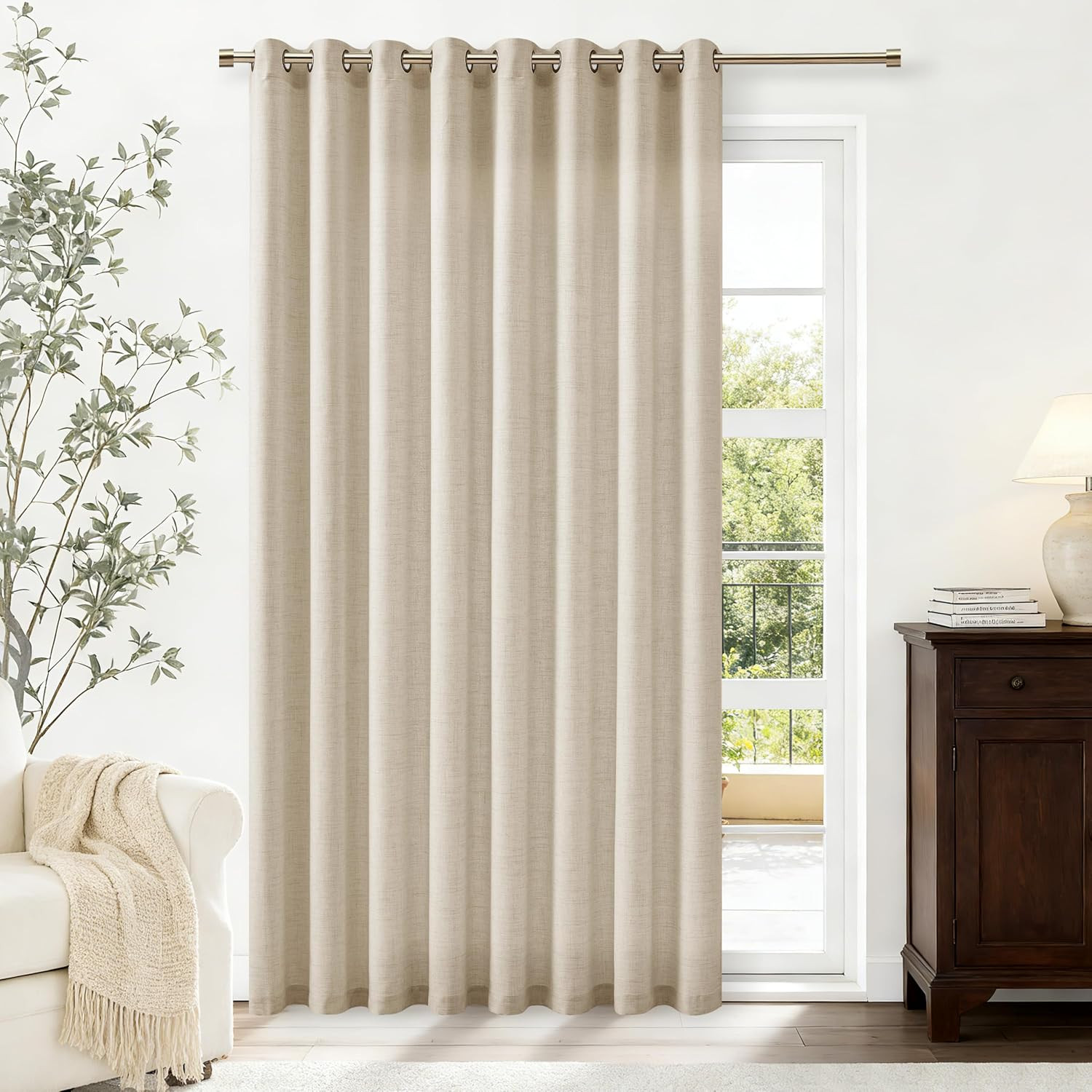 Warm Beige Oatmeal Linen Curtains 96 Inch Length 2 Panels Set Sand Ecru Light Fi
