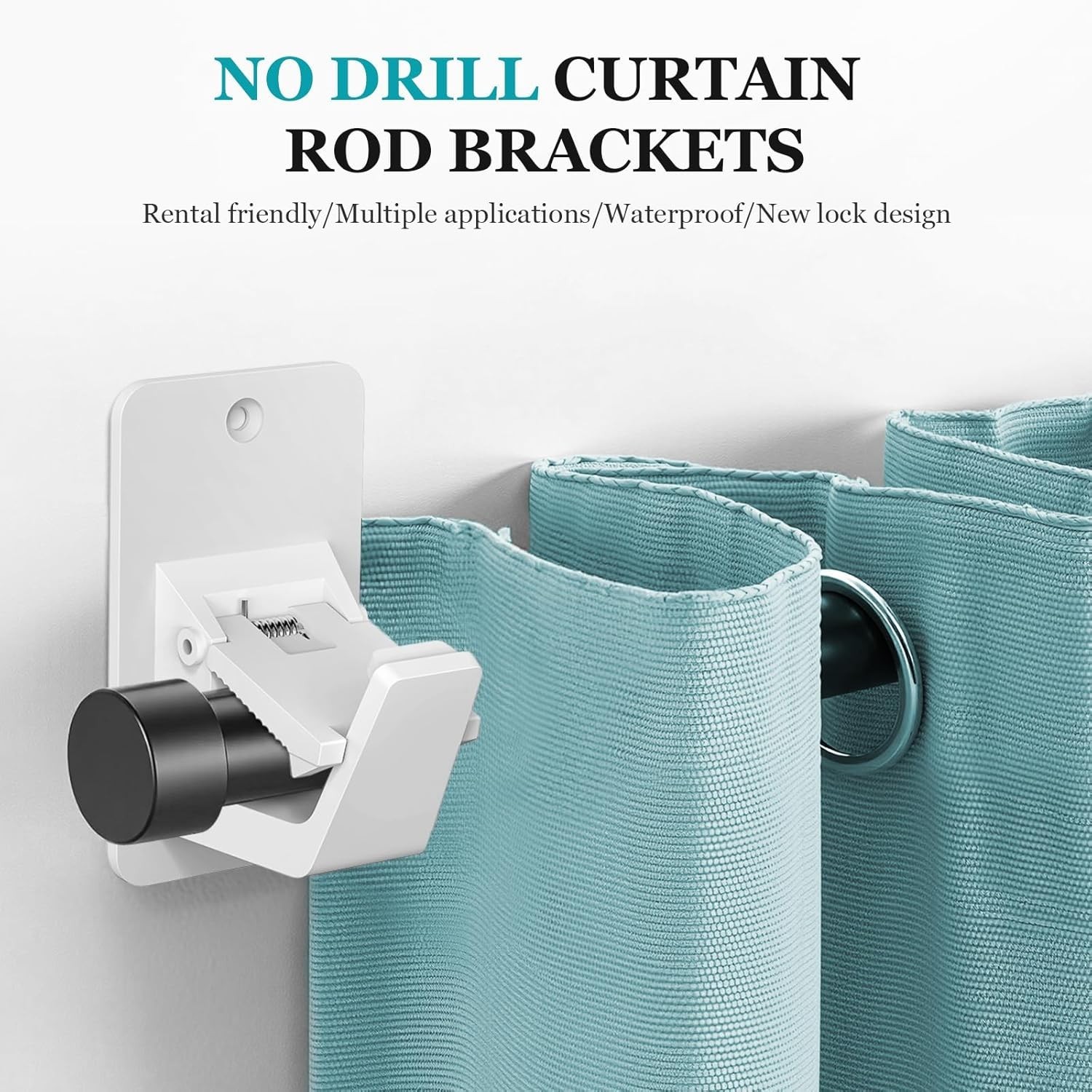Adhesive No Drill Curtain Rod Brackets Heavy Duty 30LB Holders Bathroom Bedroom