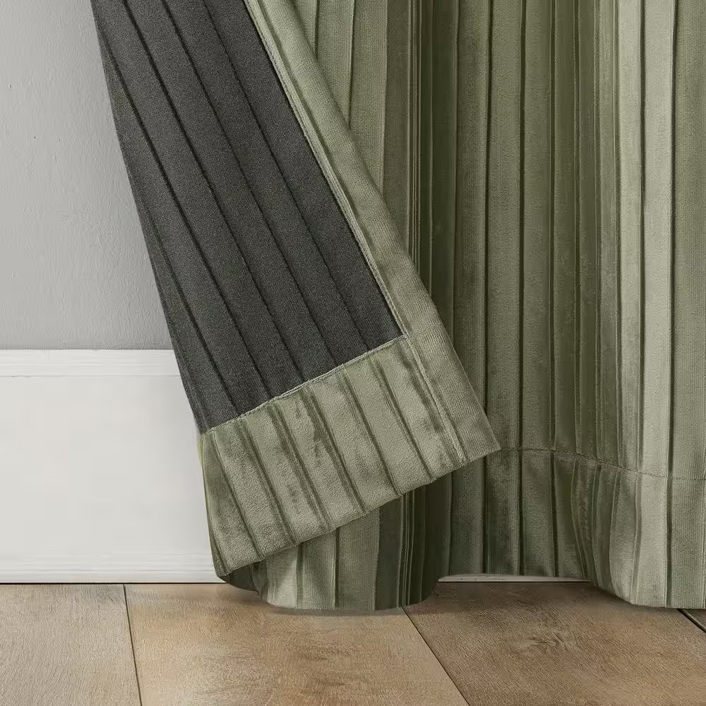 Cascade Pleated Velvet Sage Green Polyester 40 In. W X 96 In. L Grommet Blackout