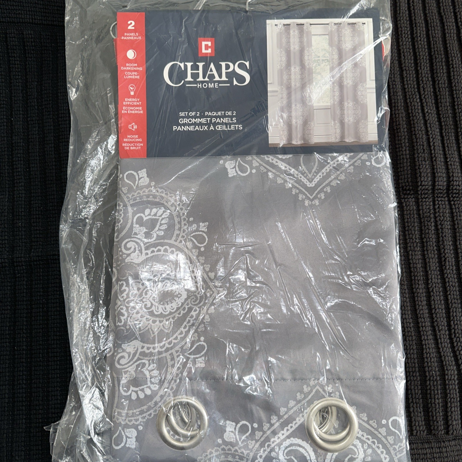 Chaps Home Blackout Curtains 2 Panels 38x 84 Inches Grey Madera Set of 3