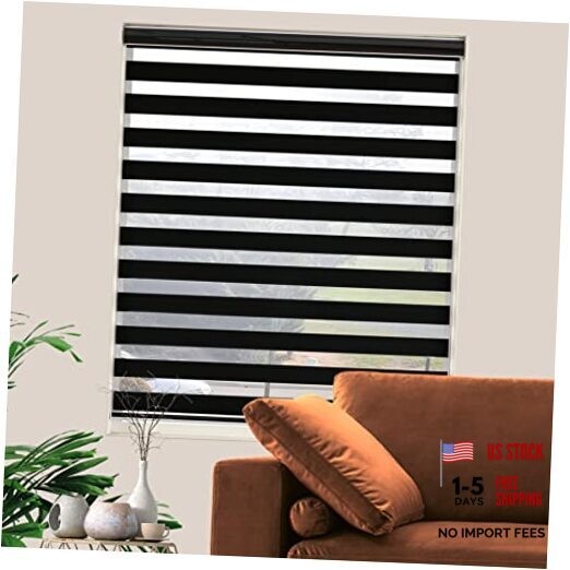 Custom Sizeout Zebra Blinds, Dual Layer Free-Stop, Room 20″W x 72″H Black