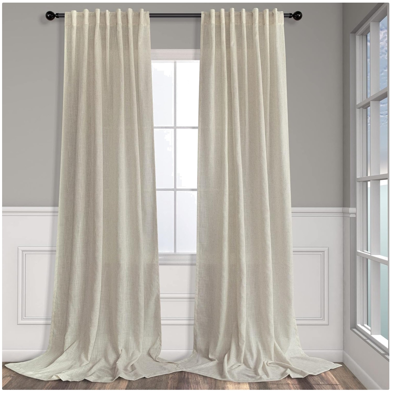 Neutral Earth Tone Linen Drapes 96″ for Living Room – 2 Pack