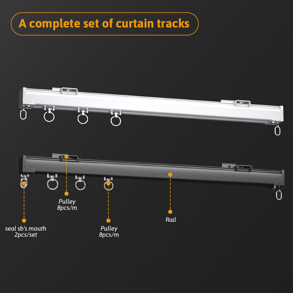 Aluminium Heavy Duty Curtain Track Kit with Hooks 3M Ceiling Mount for Space