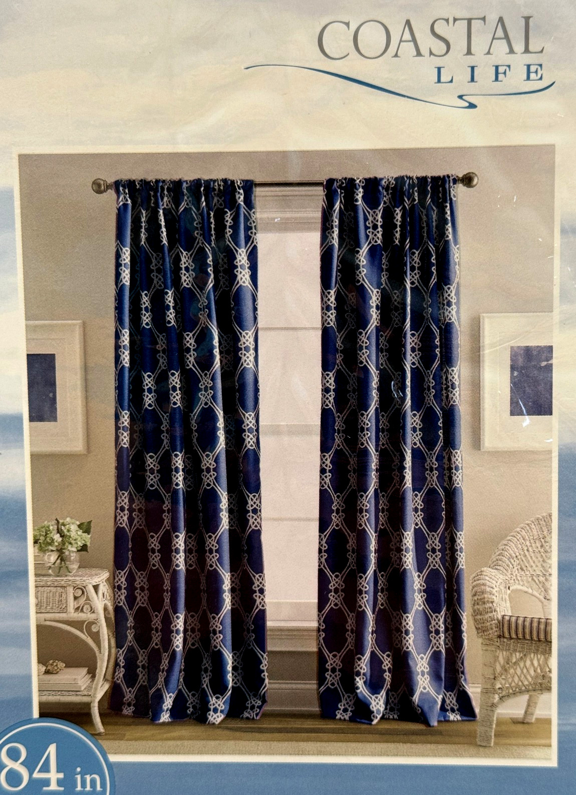 Coastal Life French Knot Rod Pocket Panel 50″ x 84″ Indigo Blue & White