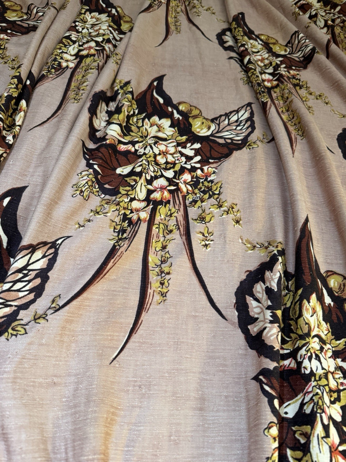 VTG Custom Brown Botancal Floral Woven Pinch Pleat Curtain Panel-52”x63”