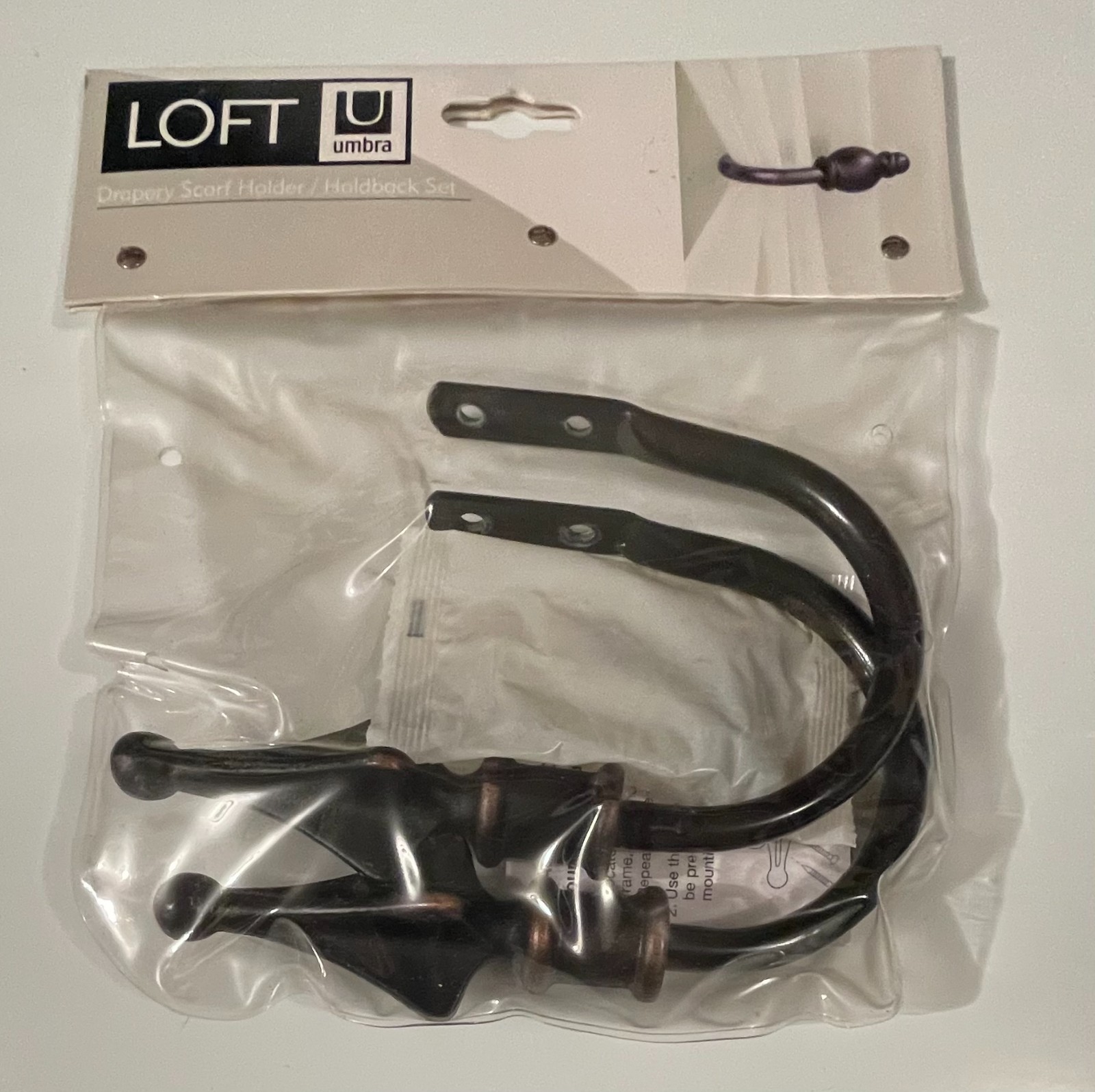 LOFT UMBRA WALL MOUNTED METAL DRAPERY SCARF HOLDER BLACK SET OF 2 NEW
