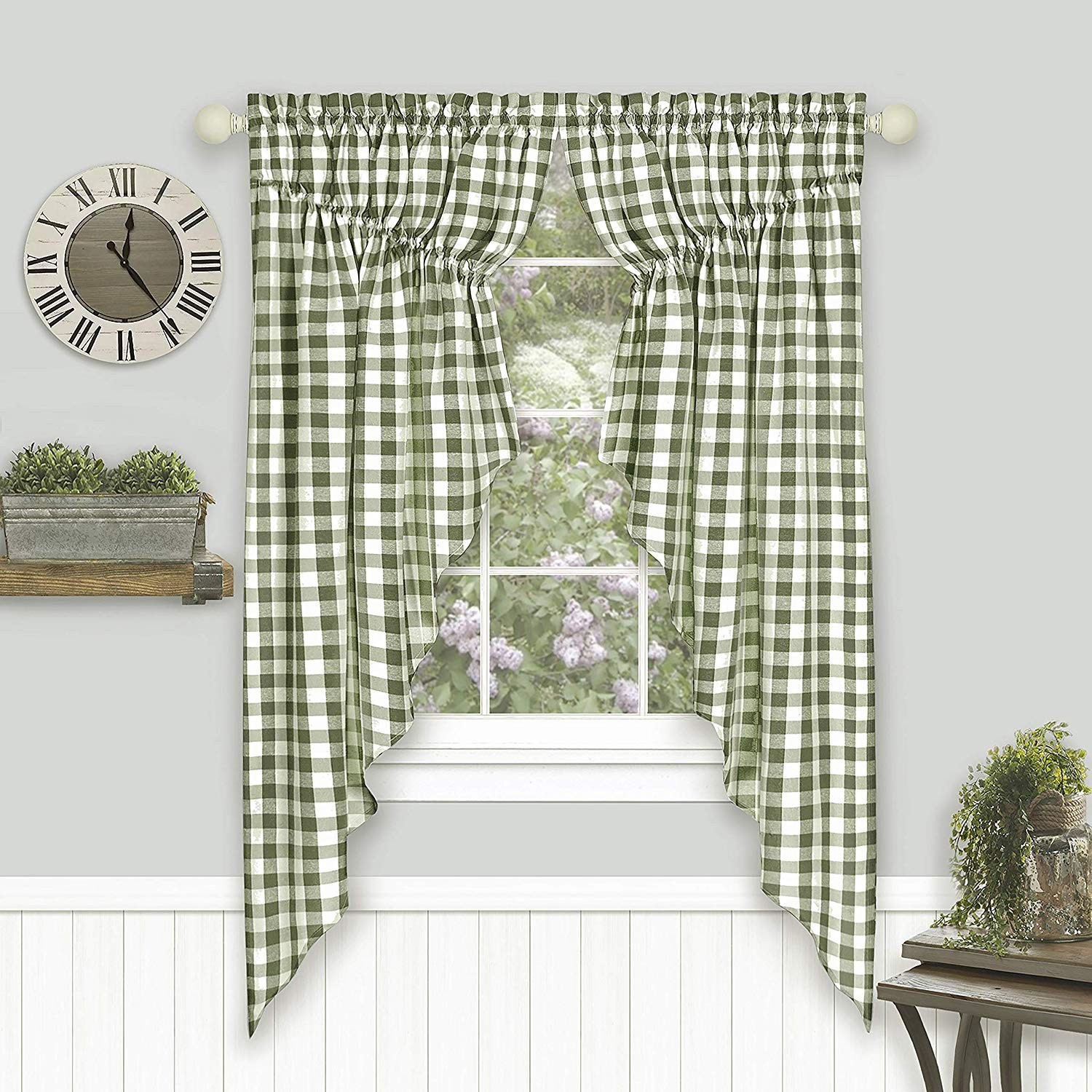 Achim Home Buffalo Check Light-Filtering Rod Pocket Set Of 2 Tie-Up Shades -Sage