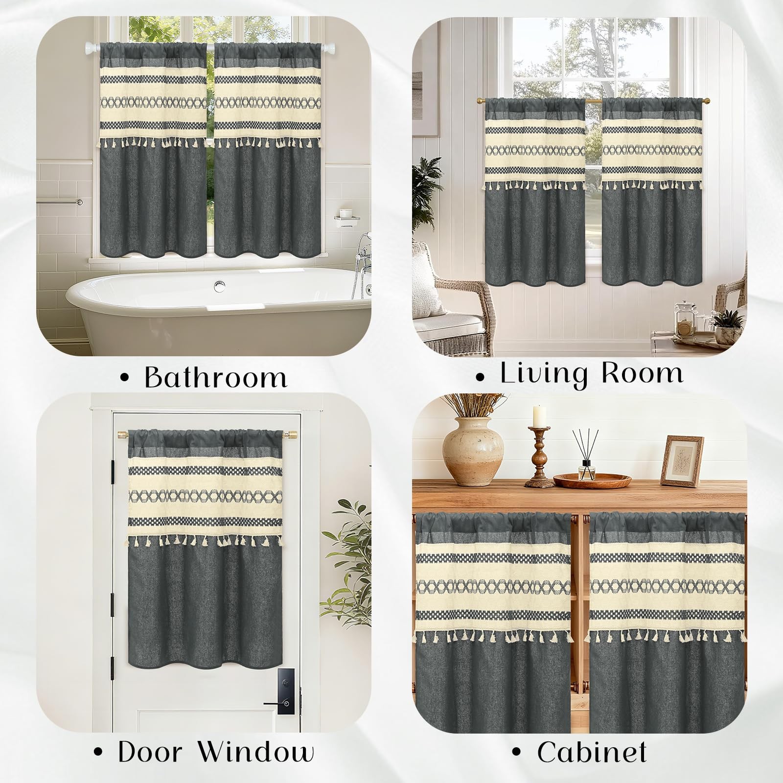 FRAMICS Farmhouse Kitchen Curtains Linen Cafe Curtains 36 Inch Length Grey Sh…