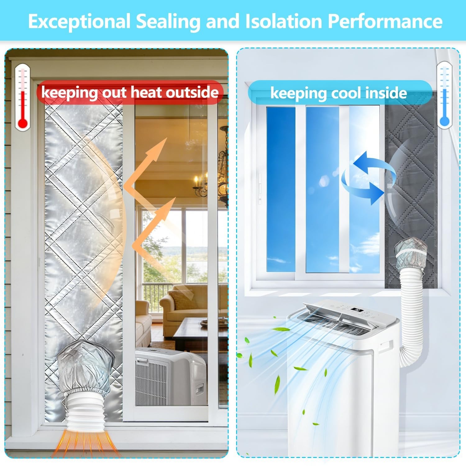 3-Layer Insulated AC Window Seal Kit for Sliding Windows, Adjustable 62″, Reflec