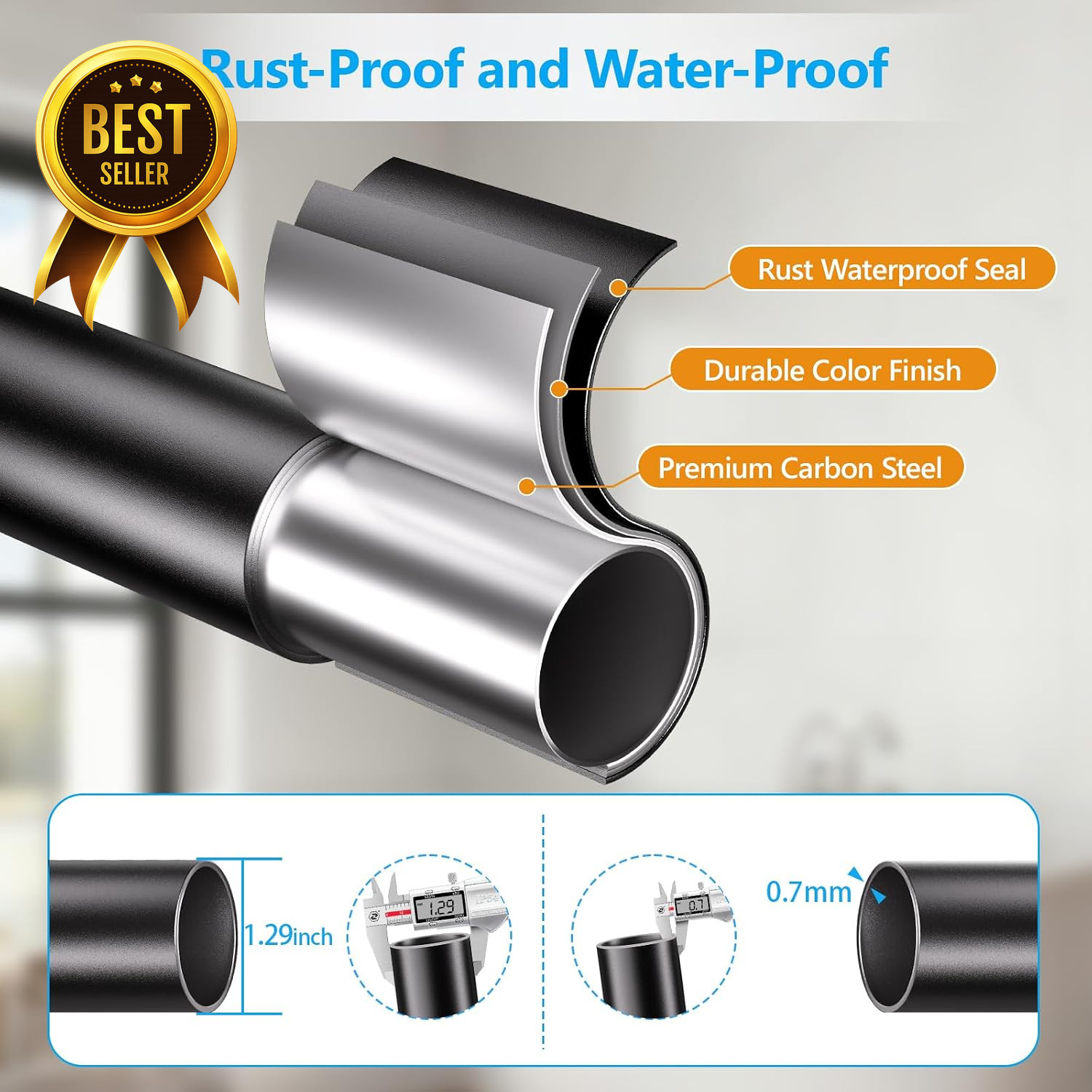 Extra Long Tension Curtain Rod 41-139in Heavy Duty No Drill Black Adjustable
