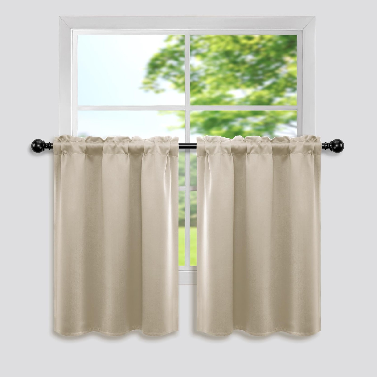 Mrs.Naturall Biscotti Beige Blackout Curtains 34×36 Inch Set of 2 Panels