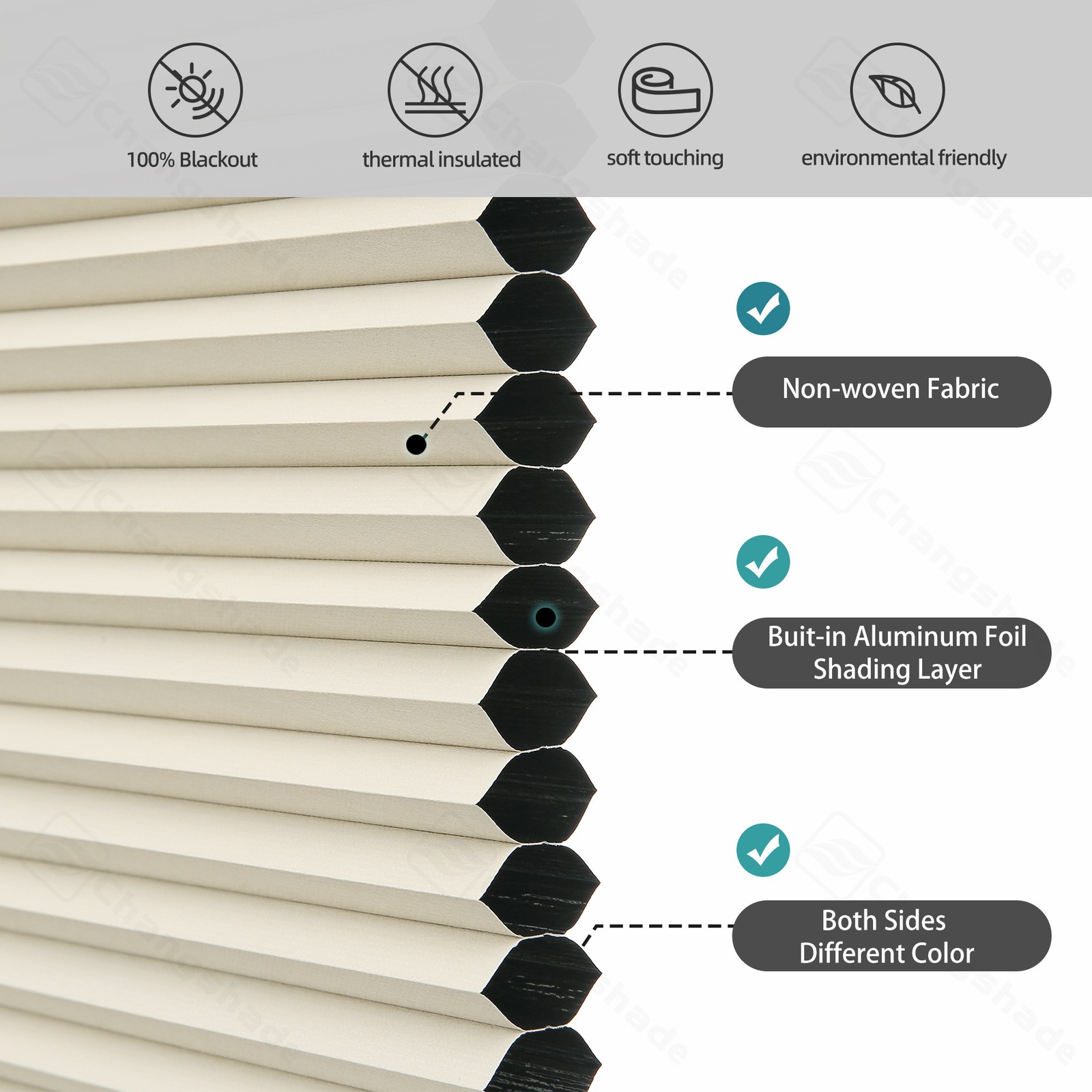 Changshade Cordless Blackout Top Down Bottom Up Cellular Shades Honeycomb Blinds