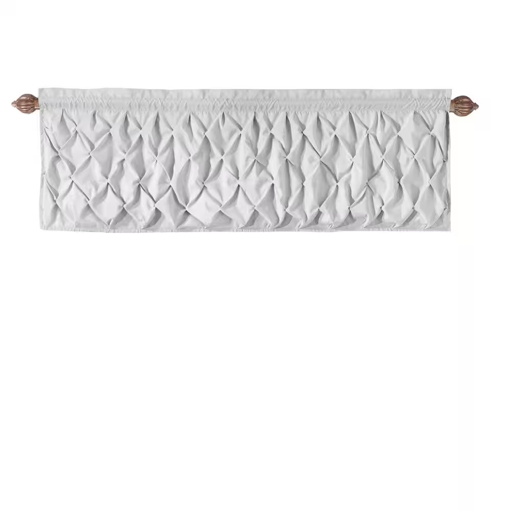 Carmen White Solid Color Rod Pocket Light-Filtering Curtain Valance, 60 In. X 20