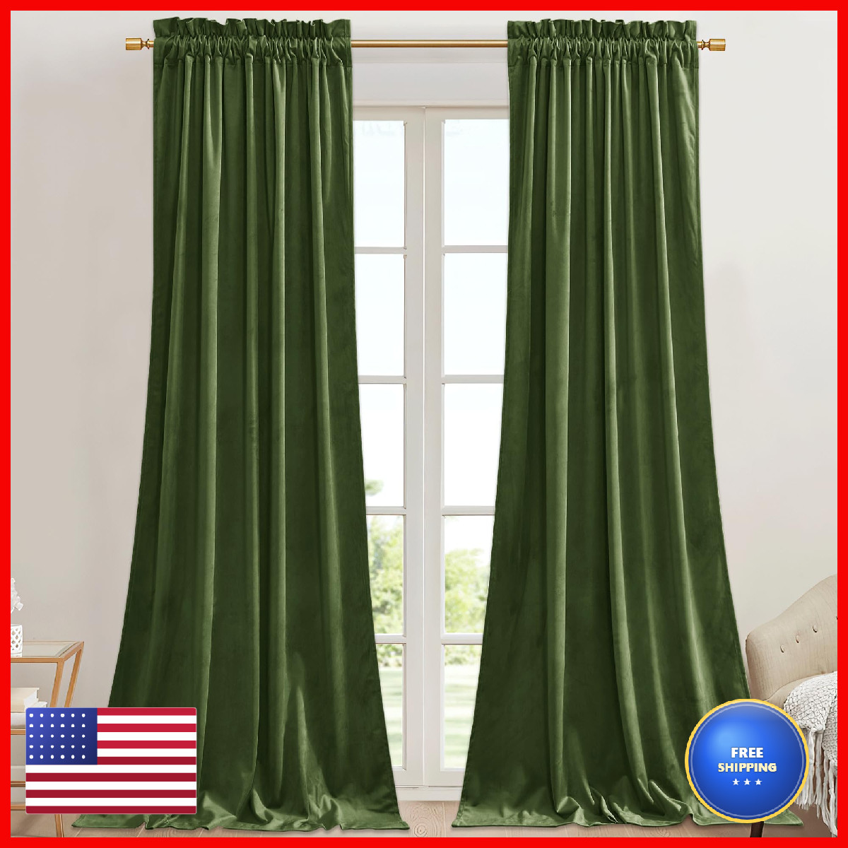 Stangh Soft Velvet Bedroom Curtains 96 Inches Long Moss Green Christmas Home