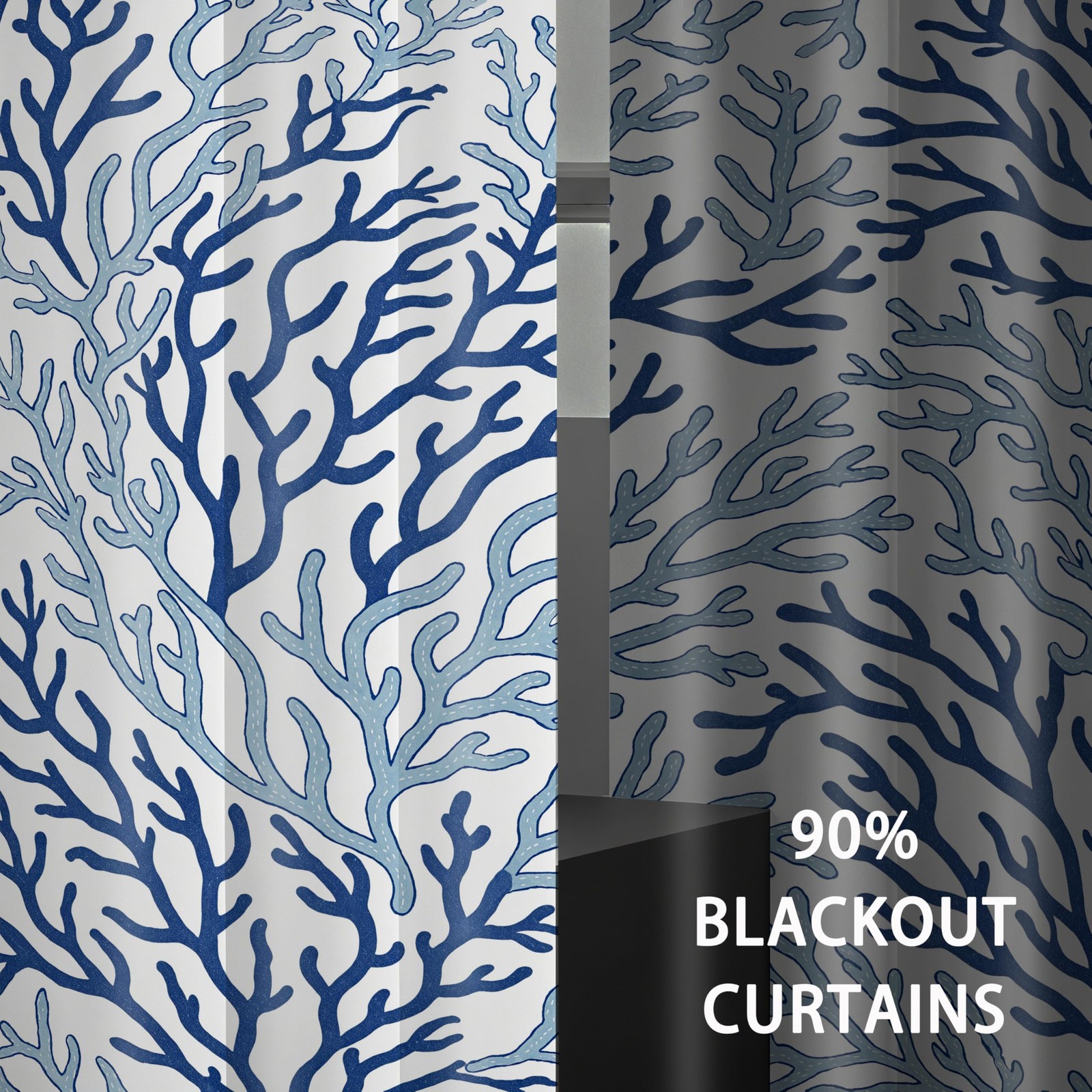 Coastal Coral Blackout Curtains Blue and Teal, 42×84 inch 2 Panels
