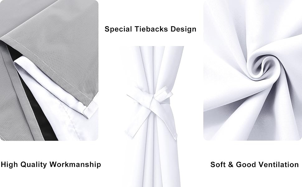 100% Blackout Curtains 2 Panels with Tiebacks- Heat and Full Light Blocking