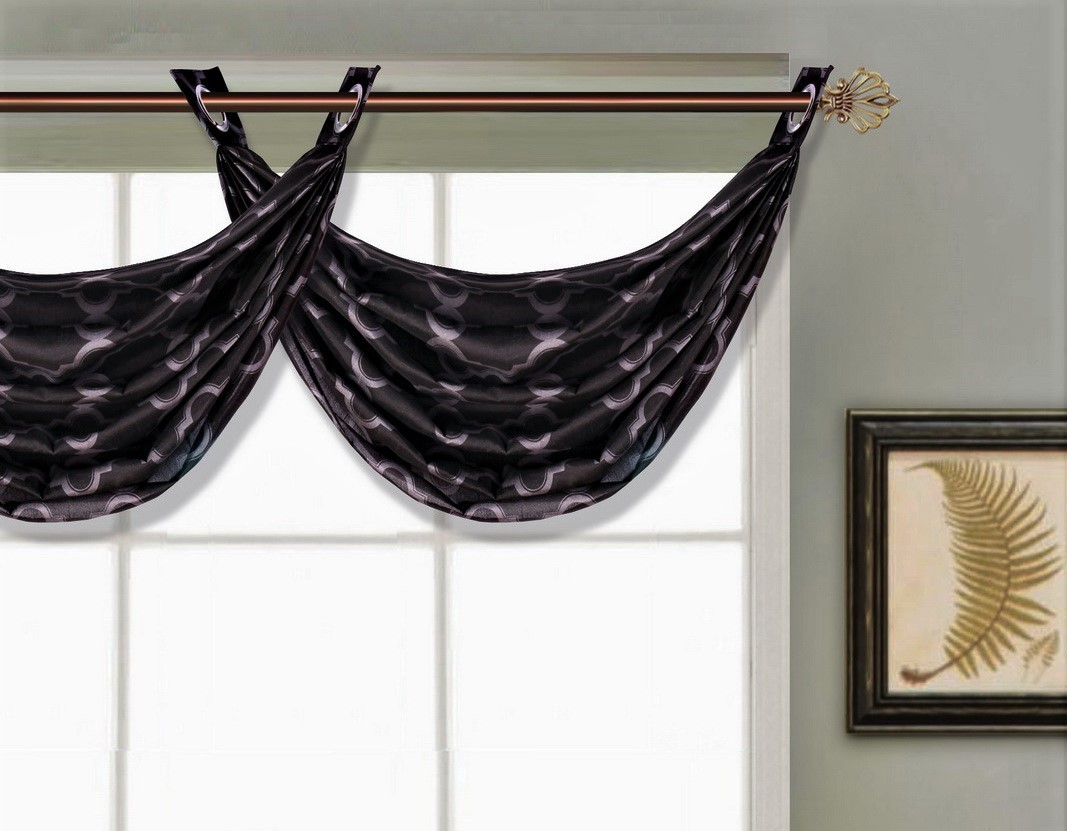 1 PRINTED GEOMETRIC GROMMET VERSATIL FAUX WINDOW VALANCE SWAG TOPPER STYLE V23