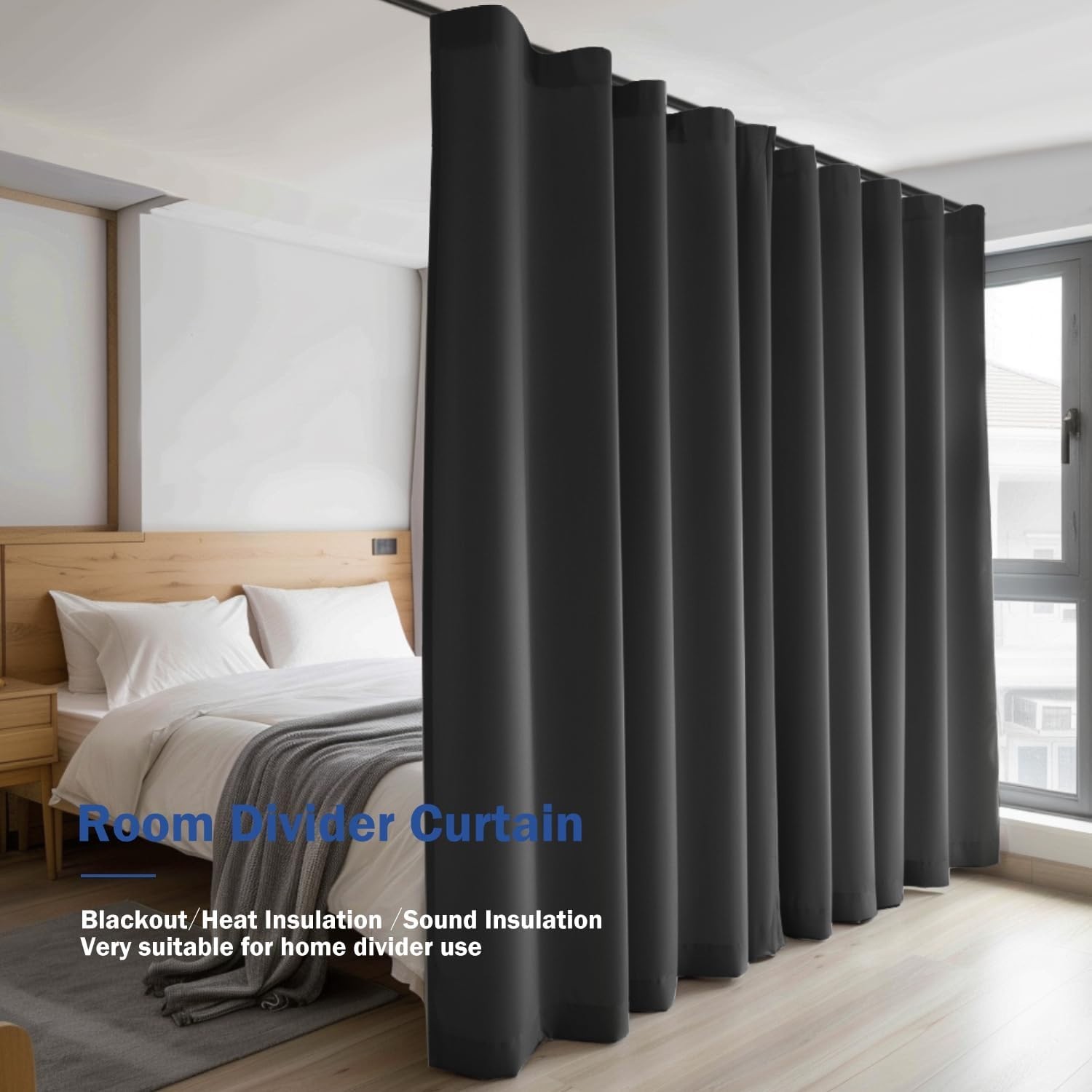 Room Divider Curtains, Blackout Ceiling Track Curtains with Hooks Wall Divide…