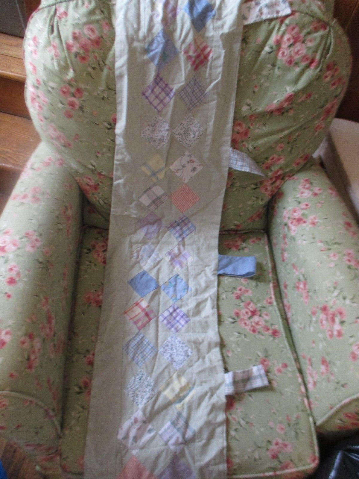 3 KIDSLINE Patchwork Floral Plaid Light green Tab Curtains Valances