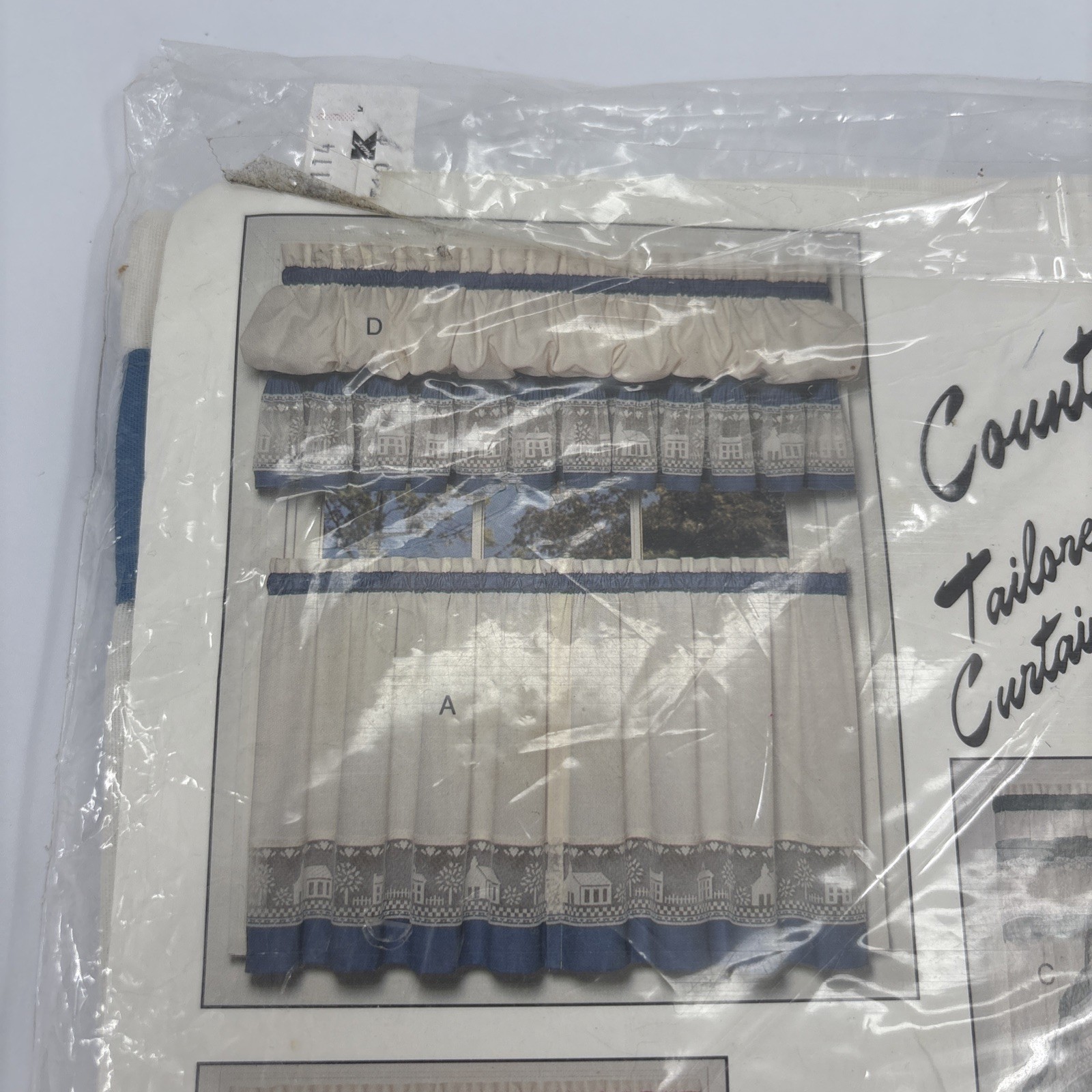 VTG 90s Country Lane Tailored Tier Curtains 60×24 Blue White Lace Cottage