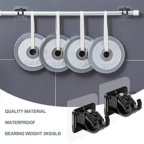 Curtain Rod Brackets No Drilling, 8 PCS Self Adhesive Curtain Rod 8 PCS Black