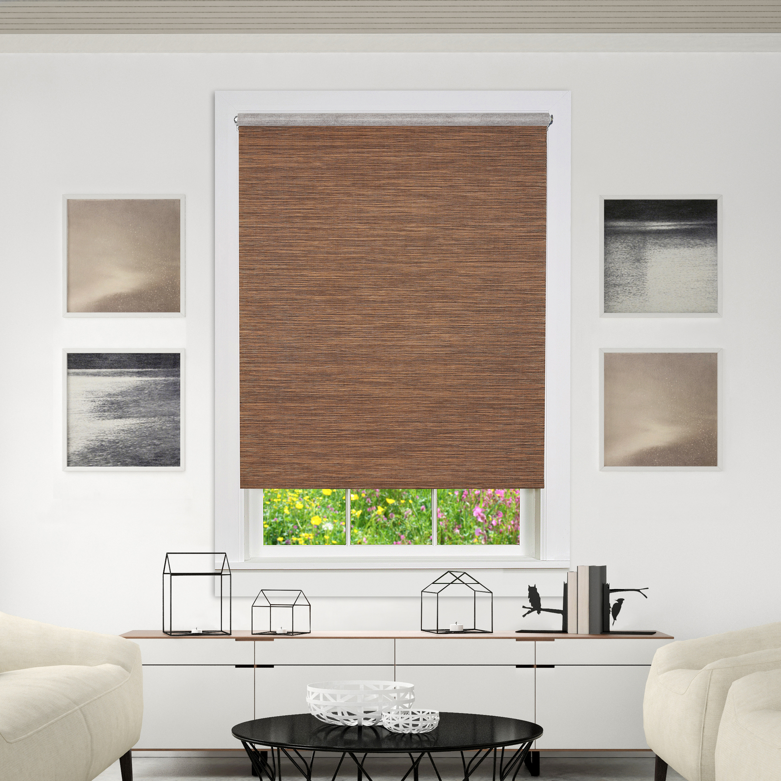 Light Filtering Woven Natural Cordless Privacy Jute Windows Shade, Cocoa