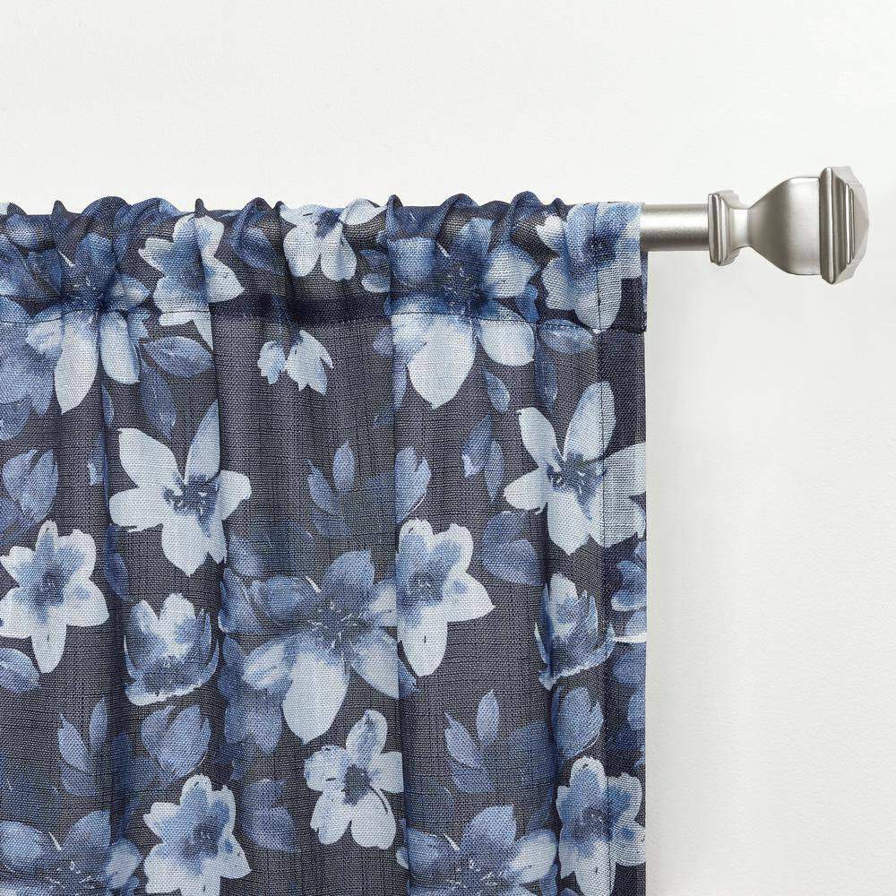 Dara Indigo Floral Light Filtering Rod Pocket Curtain, 54 In. W X 84 In. L (Set